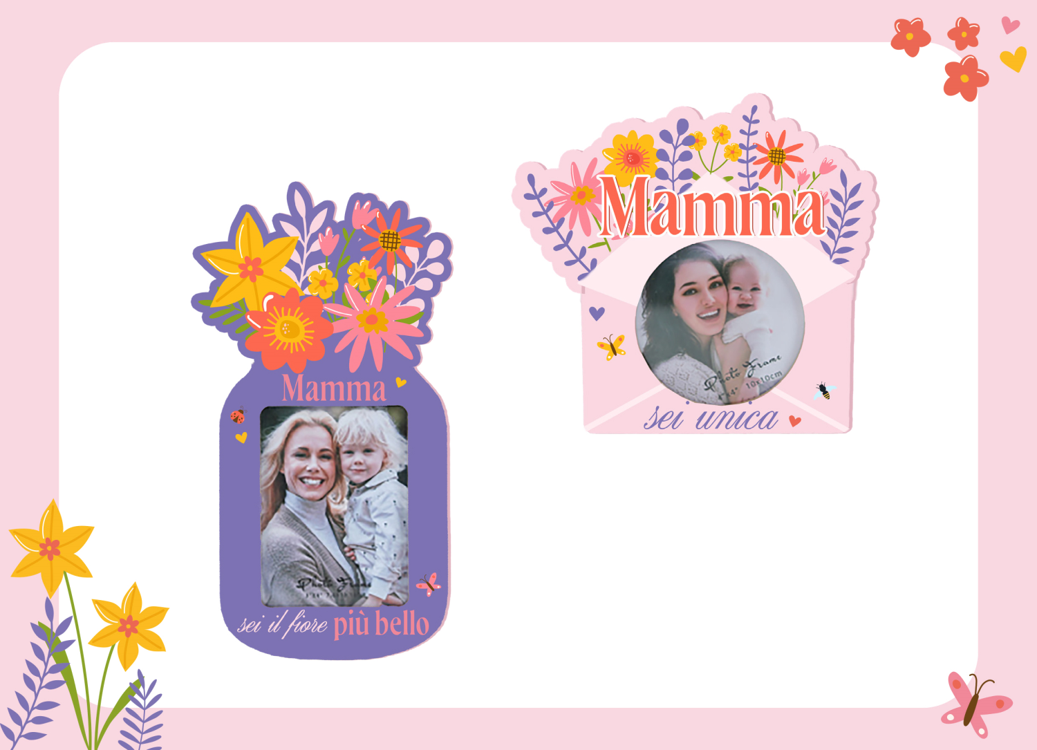 Virca – Portafoto Sagomato con Fiori e Messaggio Mamma