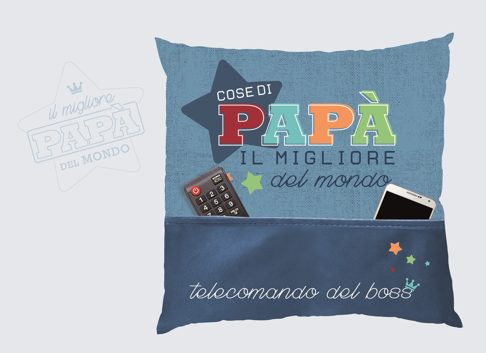 Virca; cuscino in tela imbottito con due tasche porta oggetti