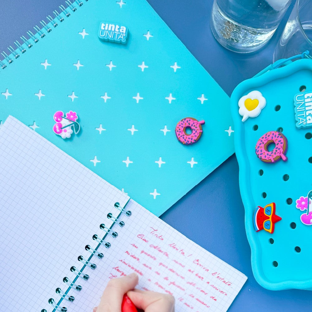 Tinta Unita Click: quaderno spiralato verde acqua con pins formato A4 Rig.1R