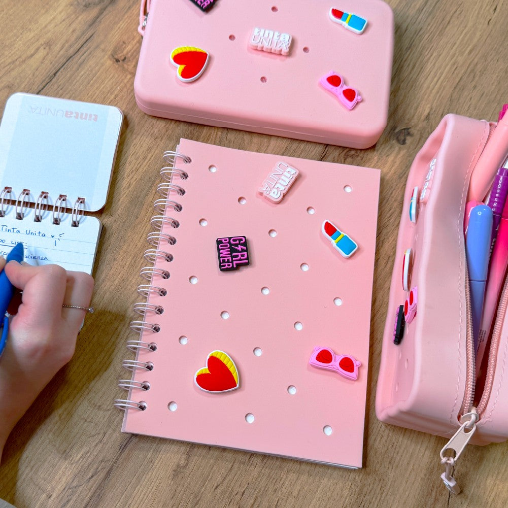 Tinta Unita Click: quaderno spiralato rosa formato A4 con pins Rig.5mm