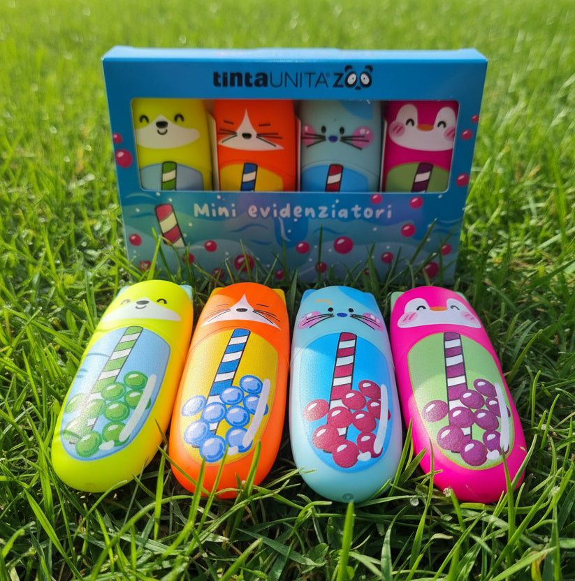 Mini Evidenziatori Kawaii Bubble Tea – Set 4 pz | tintaUNITA Zoo