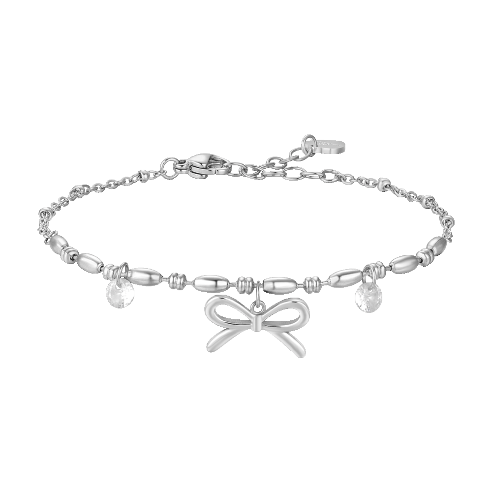 LUCA BARRA: bracciale donna in acciaio con fiocco e zirconi bianchi