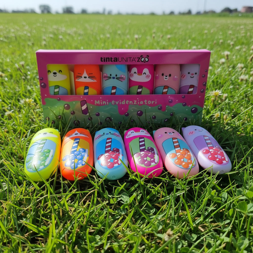 Mini Evidenziatori Kawaii Bubble Tea – Set 6 pz | tintaUNITA Zoo