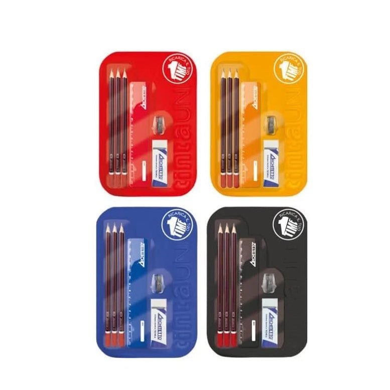 Tinta Unita Blister Ricarica OneTime – 3 Matite HB, Righello, Gomma, Temperino