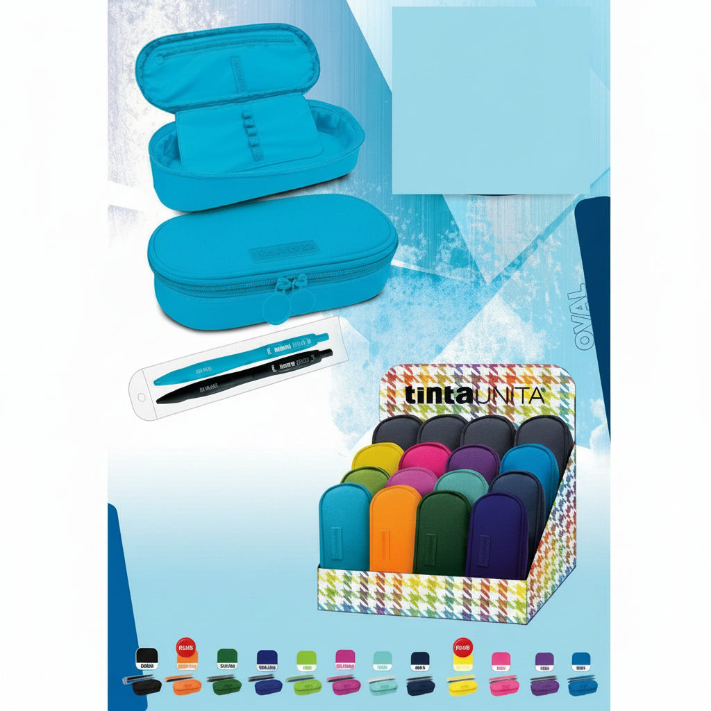 Astuccio Ovale Tinta Unita Excellent | Con 2 Penne Gel Incluse, 4 Colori
