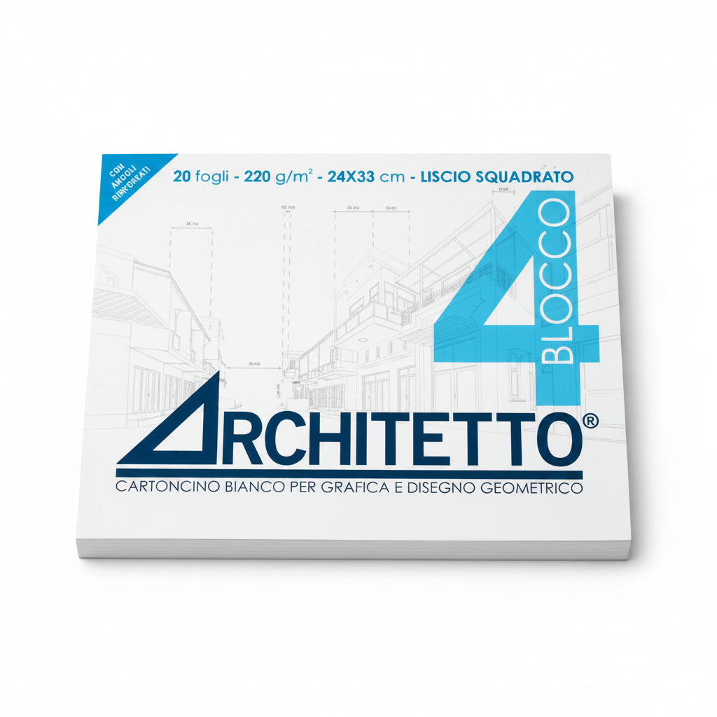Tinta Unita Album da Disegno Architetto F4 Liscio e Riquadrato – 24x33 cm, 20 Fogli 220 g