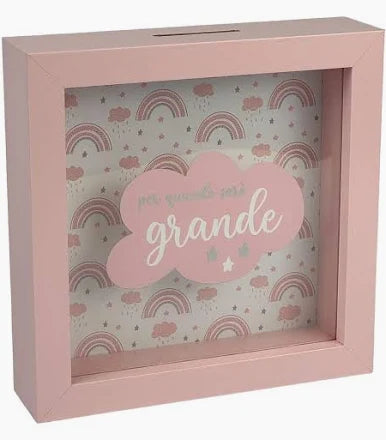 Salvadanaio Decorativo in Legno 16x16 cm – «Per quando sarò grande» | Rosa e Azzurro