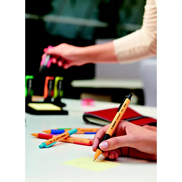 Stabilo: pointball Penna a sfera a scatto, Punta media, Fusto in plastica arancio e nero