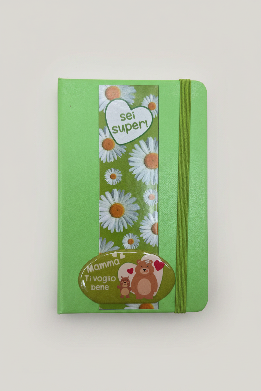 Mini Notebook con Dedica per la Mamma – Elastico e Segnapagina | 4 Colori