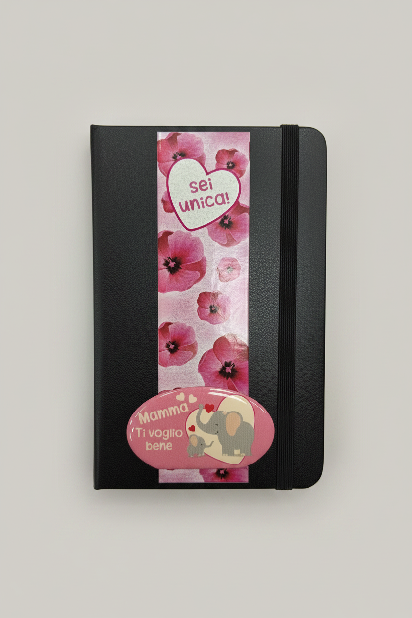 Mini Notebook con Dedica per la Mamma – Elastico e Segnapagina | 4 Colori