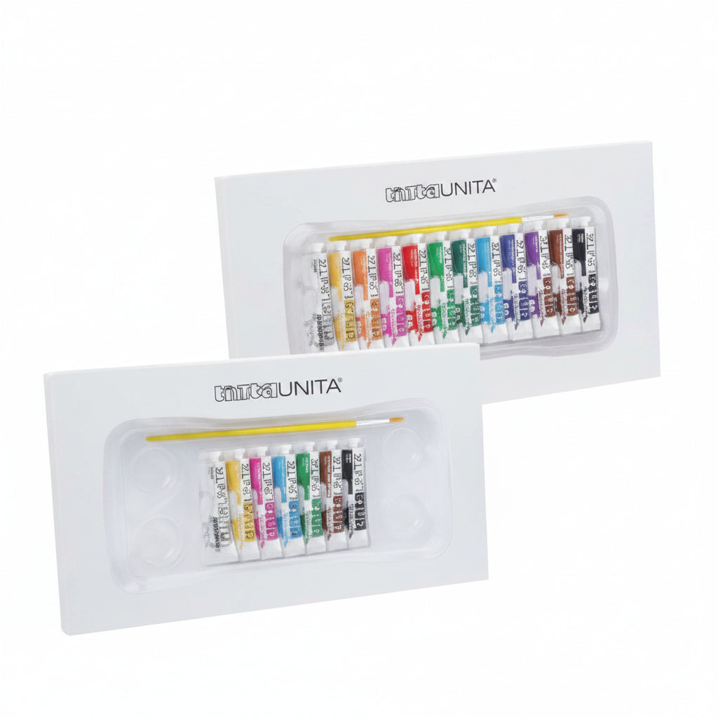 Tempere Tinta Unita in Tubetto 12ml – Made in Italy con Pennello (7 o 12 colori)