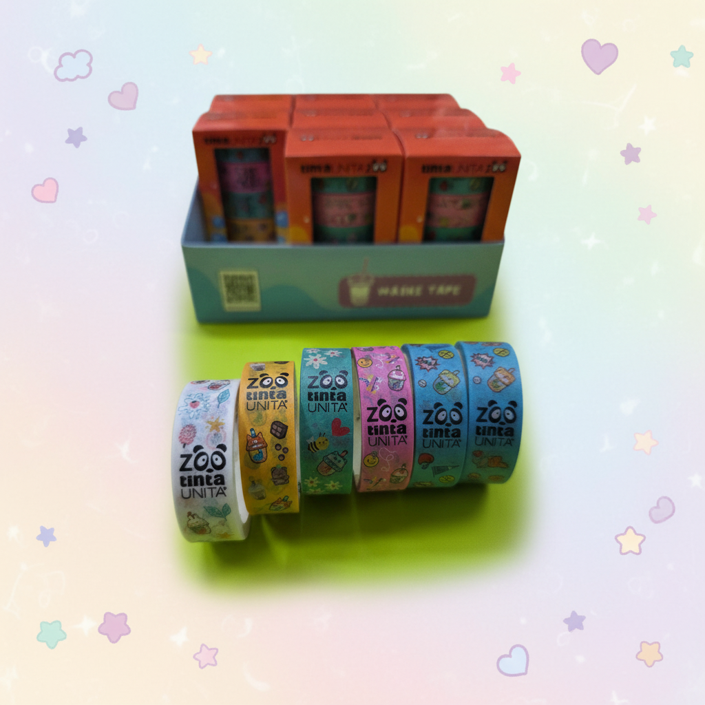 Tinta Unita Zoo - Washi Tape – Set 5 Nastri Decorativi in Carta